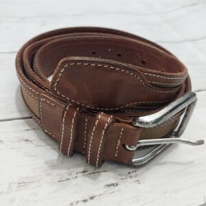 Eddie Bauer Canvas Leather Belt 36 Brown Khaki Fabric Belt 36